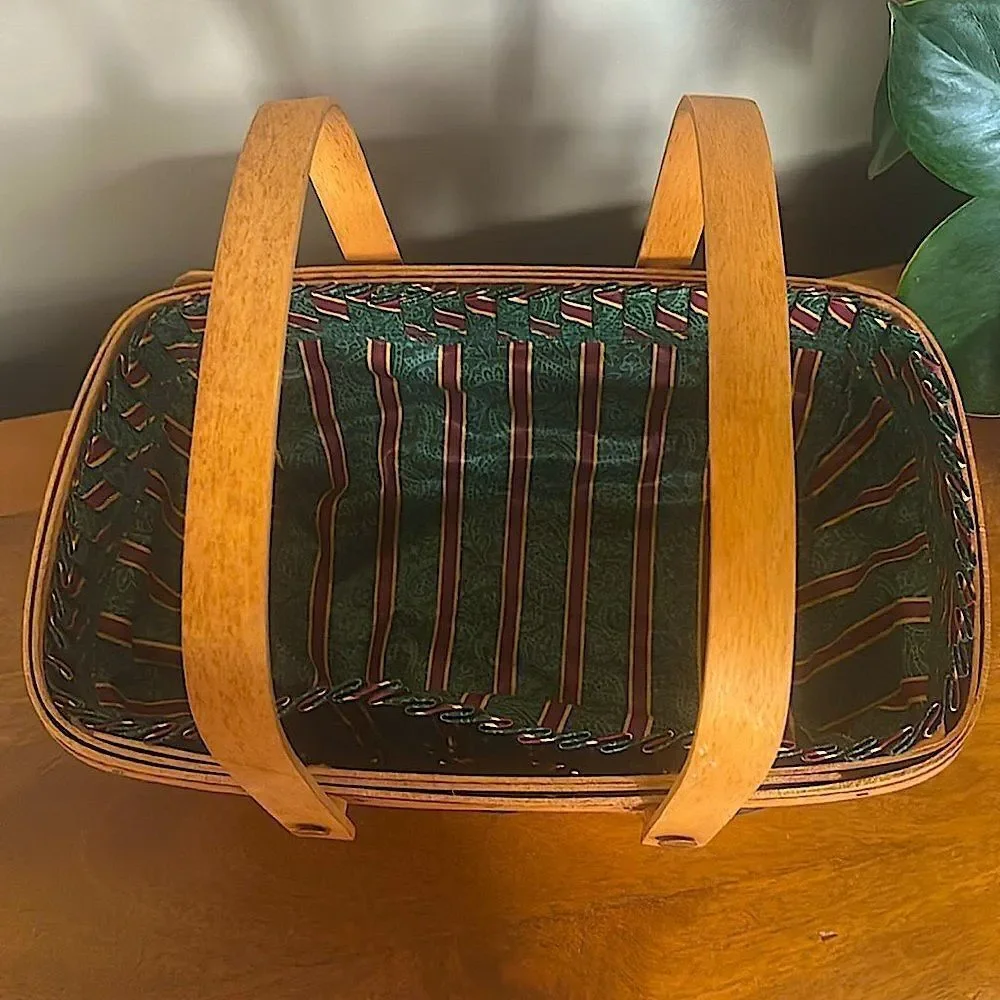 1992 Vintage Signed Longaberger Large Bread Basket with Striped Liner!